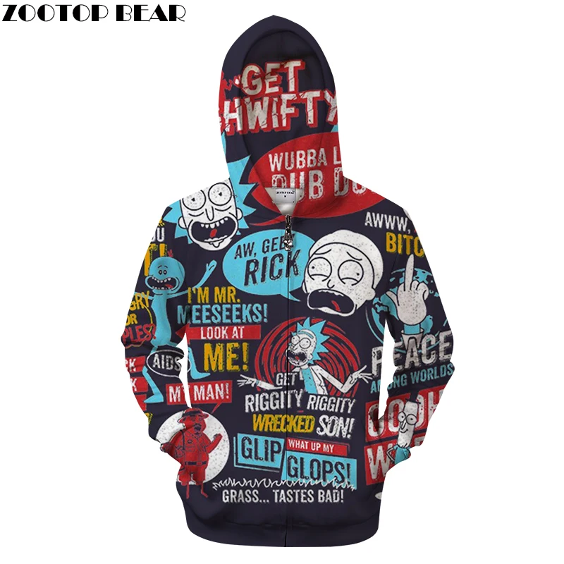 

Funny Zip Hoodies Men Zipper Sweatshirt 3D Hoodie Rick and Morty Pullover Streetwear Hoody Anime Tracksuit Drop Ship ZOOTOPBEAR