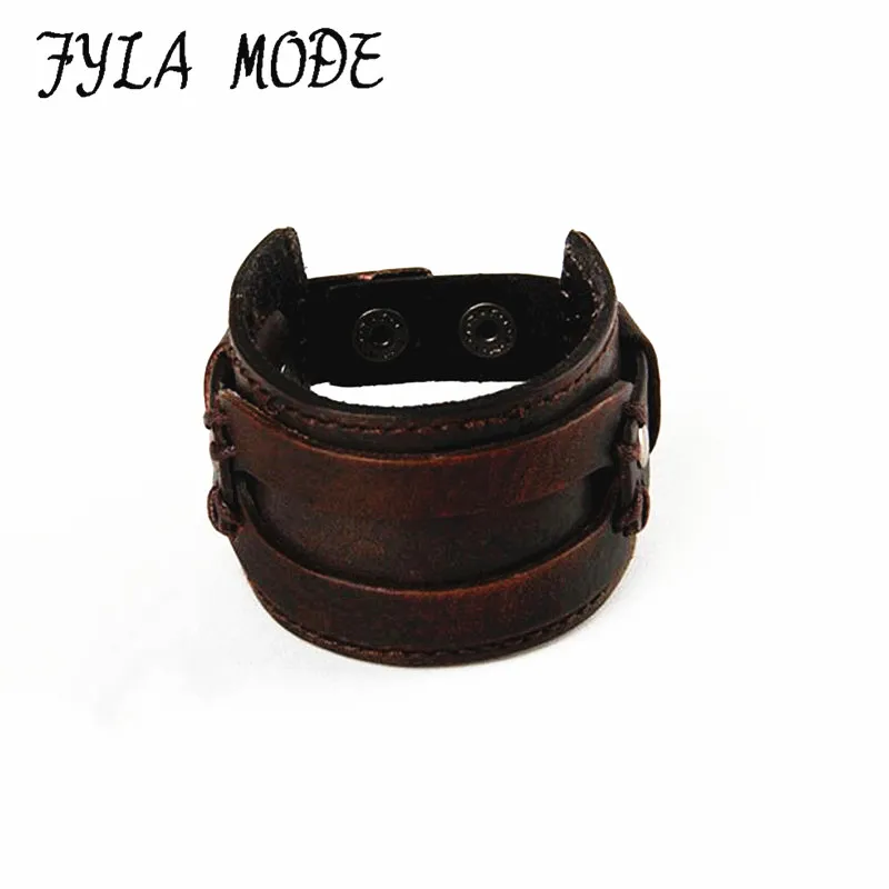 

2017 Handmade Painted Leather Bracelet Men Wide Leather Cuff Bracelets & Bangles Wristband Retro Fine Quality Leather Jewelry