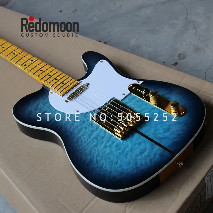 Factory custom Tele electric guitar with gold hardwares quilted maple top maple fingerboard musical instrument shop