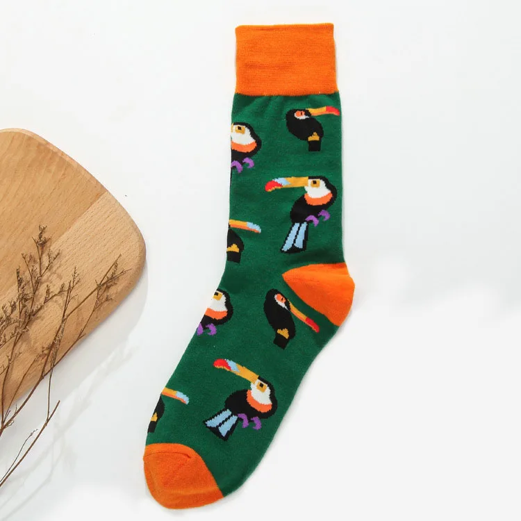 Стильные жаккардовые носки в стиле Харадзюку с изображением растений, фруктов, кактуса, арбуза, животных, попугая, планеты, забавные носки унисекс в стиле хип-хоп - Цвет: 4
