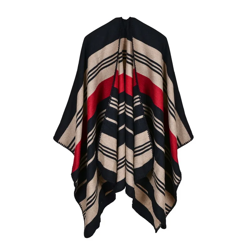 Vintage Women's Striped Winter Poncho Scarf - 5 Colors