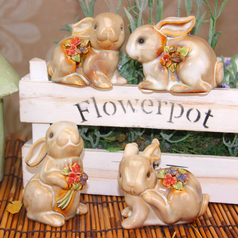 

Creative Ceramic Rabbit Model Ornaments Vintage Painted Rabbit Figurines Desktop Crafts Home Decoration Accessories Easter Gifts