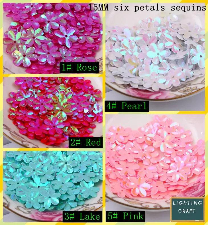 15mm Six-pitals Flower Sequins for Crafts Scrapbook Diy With 10 colors for option