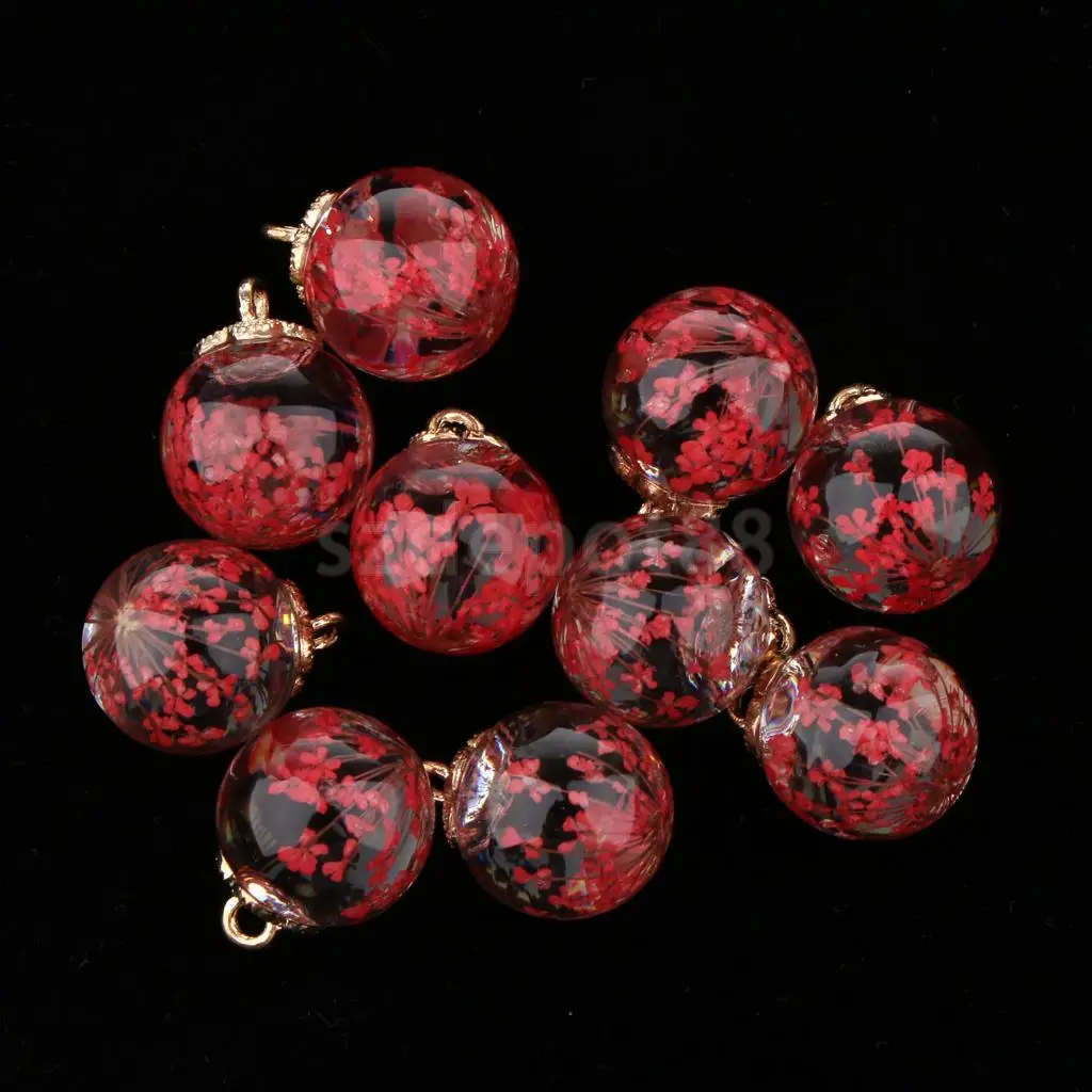 10pcs Dried Flower Glass Ball Pendant with Flower Cap DIY Earring Dangle Craft Findings Loose Beads