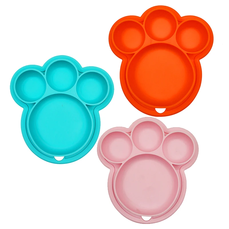 Baby Silicone Plate BPA Free Cartoon Bear Paw Shape Children Dinner Dishes Suction Baby Training Tableware Kids Feeding Bowls