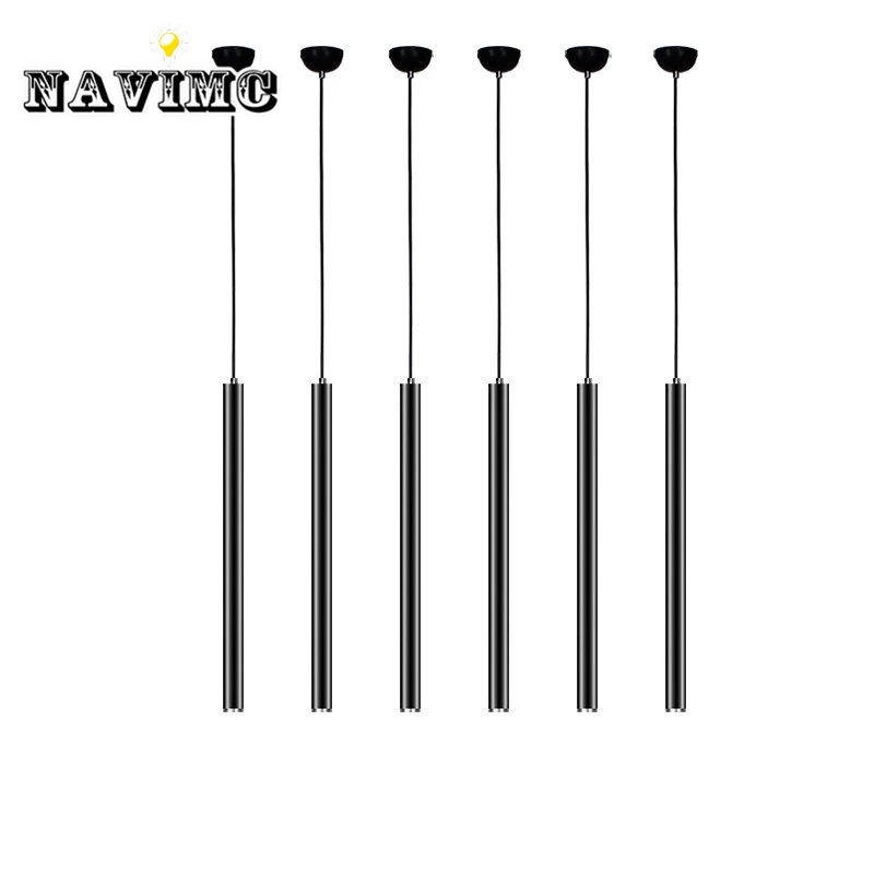 

Modern Black Led Dining Room Pendant Light For Restaurant Bar Counter Cylinder-shaped Lamp Rectangular Base