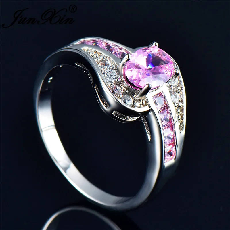 Милое Кристальное женское большое кольцо с красным камнем, Мода 925, серебряные винтажные свадебные кольца, белые, синие, зеленые, фиолетовые кольца для женщин