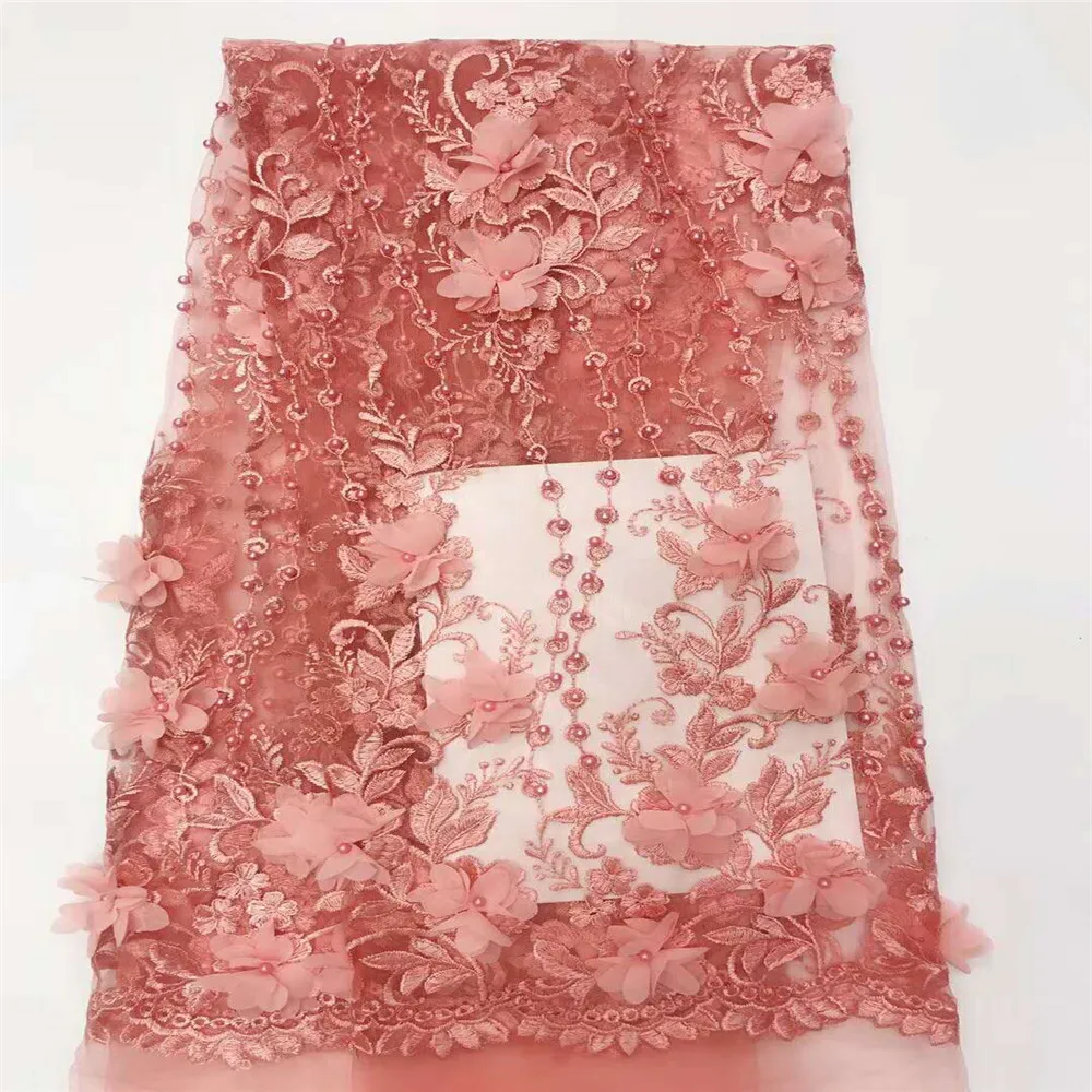 

Peach Lace Fabric 2018 3d Flowers Beautiful Elegant African French Lace Fabric High Quality Nigerian Lace Fabrics HJ653-2