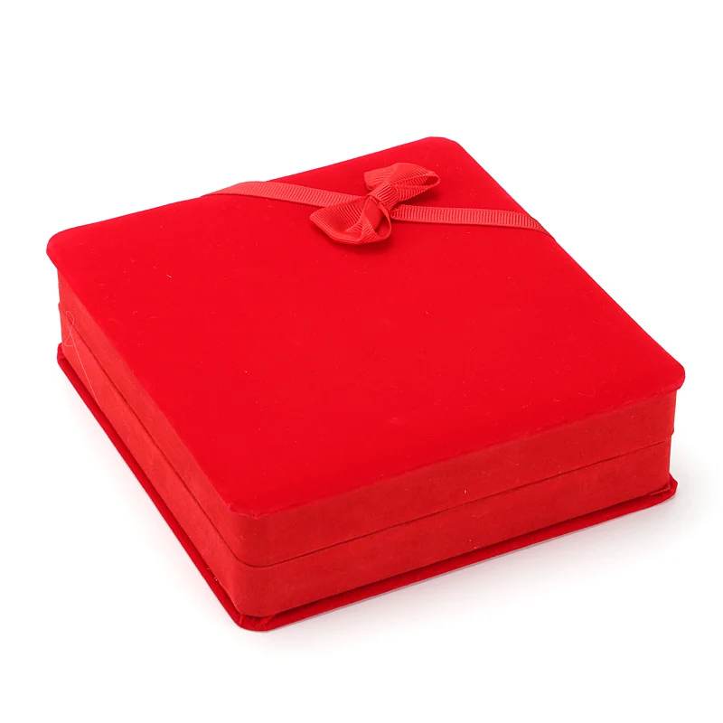 JH байковое покрытие с бантом 17,5*16,5*5 см кольцо ожерелье серьги браслет Ювелирные наборы Подарочная коробка дисплей ювелирный чехол - Цвет: red