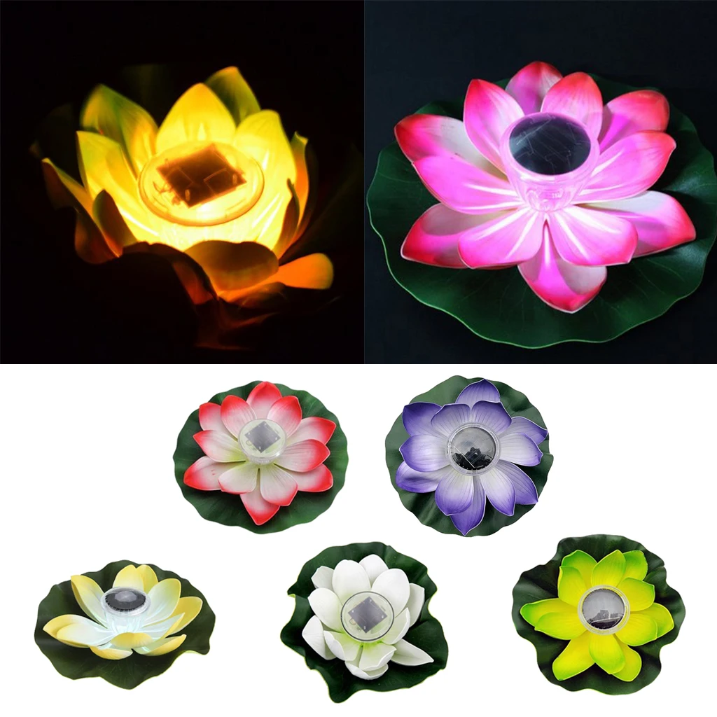 5 Types Solar Power LED 7 Colors Light Pond Garden Floating Lotus Lamp Petals Options Pink/ Purple/ Yellow/ White/ Green