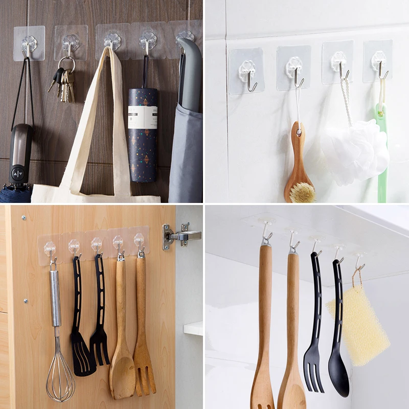 10/30/60PCS Four-leaf Clover Reusable Self Adhesive Hooks Heavy Duty Waterproof Wall Hanger for Door Bathroom and Kitchen