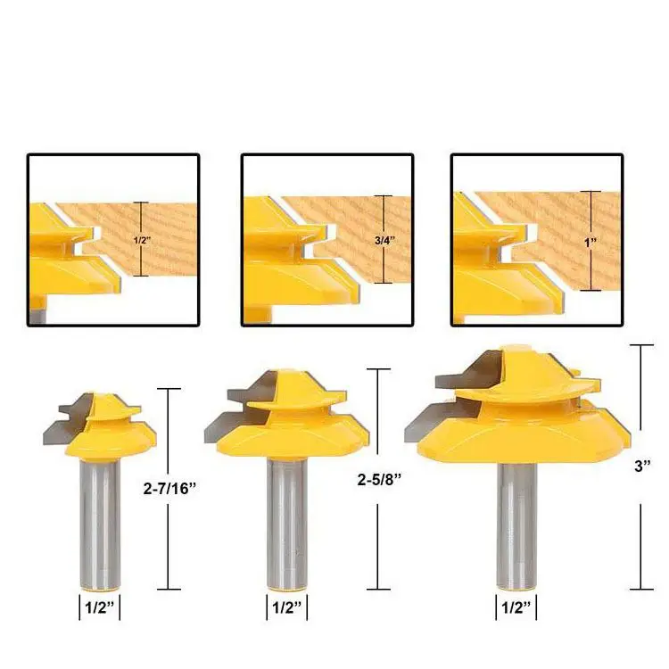

Woodworking 3-piece set engraving machine tool wood milling cutter top grade 45 degree tenon plate cutter carvings