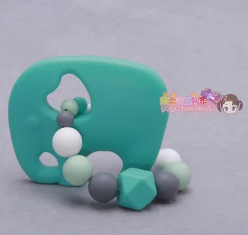 

MIYOCAR Silicone FDA food grade silicone green elephant with chewable bead teether baby toy teething ring