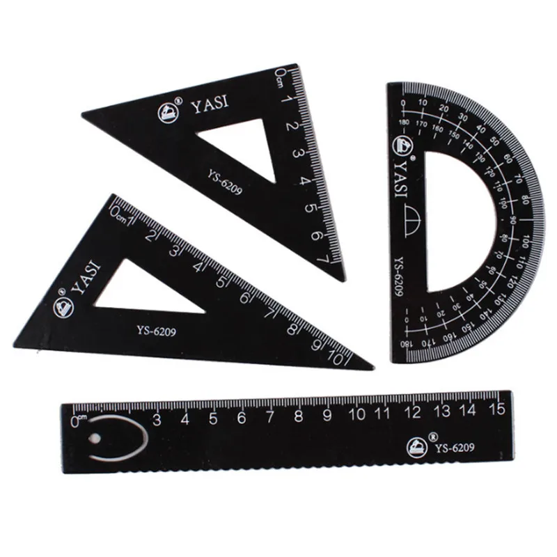 

Drawing Tools Ruler 4 pieces / bag Student Painting School Supplies Set Square Triangle Ruler Aluminum Protractor / Four sets of