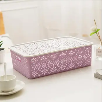 

Plastic Hollow Storage Basket Rectangular Desktop Snack Storage Box Bathroom Cosmetics Storage Basket Debris Basket Random Color