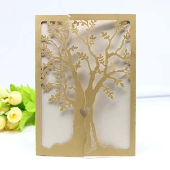

10pcs Gold Sample Laser Cut Wedding Invitations Card Elegant Tree Leaf Greeting Card Print Birthday Wedding Party Favor Supplies