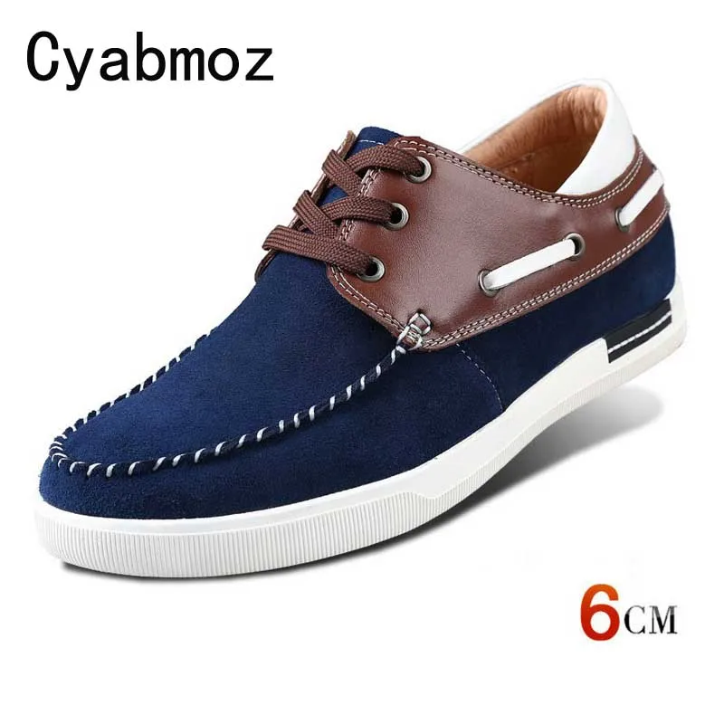

New Mens Comfortable Calf Leather Height Increasing Hidden Heels Elevated Shoes Taller 6cm for Boys Suede Sneakers Casual Shoes
