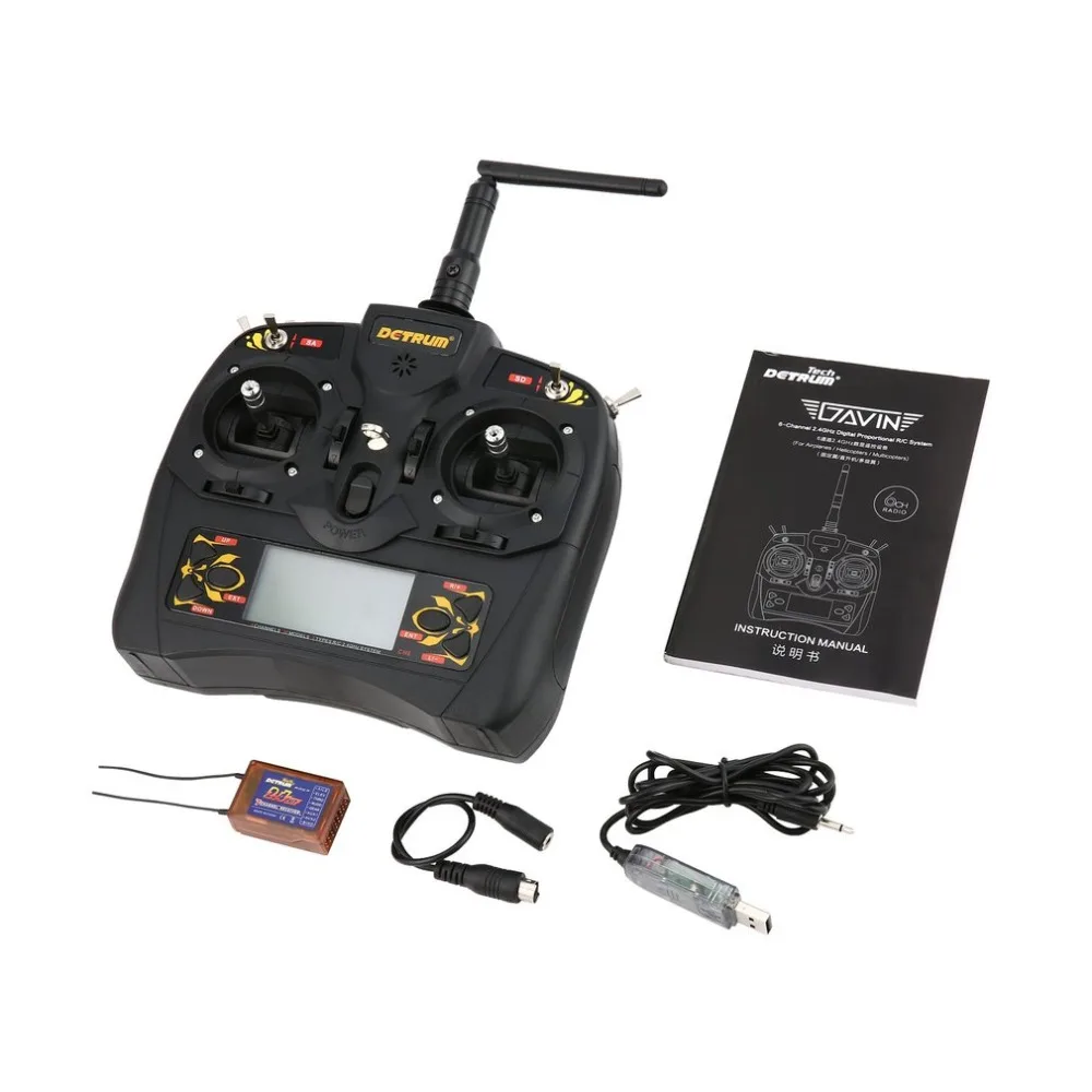 

Detrum GAVIN-6C 6-Channel 2.4G Digital Remote Control + RXC7 Receiver + USB Connection Line Set for RC Plane Boat Car Model