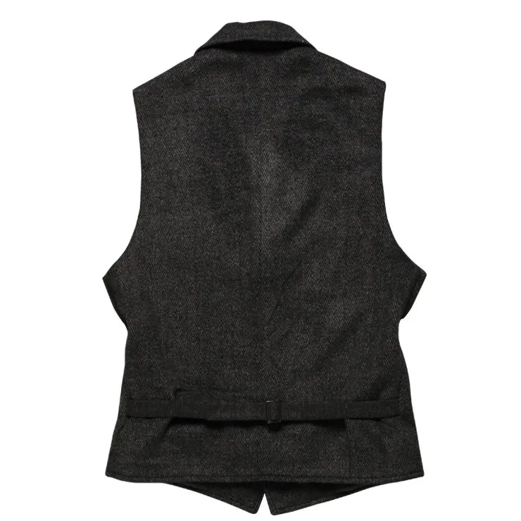 Męskie marki bez rękawów kurtka kamizelka męska garnituru moda męska brytyjski styl Slim Woolen bawełna Single breasted Vintage kamizelka -