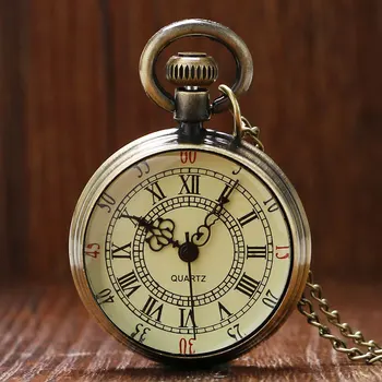 

2019 Antique Bronze Roman Numbers Little Size Vintage Quartz Pocket Watch Unisex Gift Item Men Women Fob Clock P96