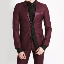 Бордовый и черный мужской костюм для свадьбы из 2 предметов(куртка+ брюки+ галстук) тонкий вечерние Masculino жениха Trajes De Hombre Блейзер 204