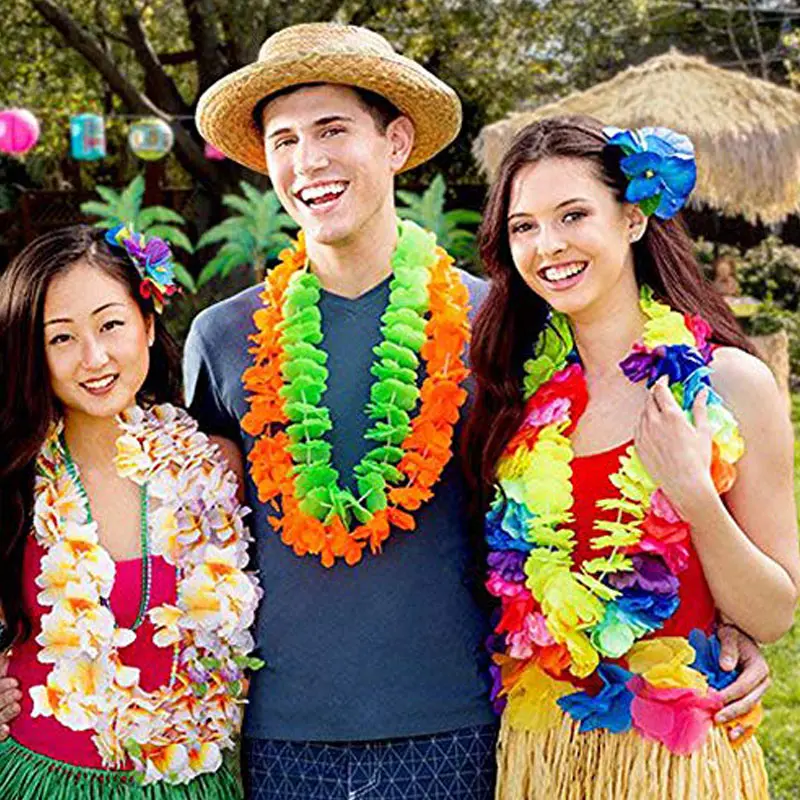 

50pcs/100pcs Hawaiian Necklace Tropical Hawaii Cloth Flower Wreath Party Decor YU-Home