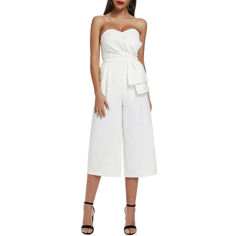 Max Spri 2019 New Women Fashion Office Lady Sexy Strapless Backless Ruffles Half Length Pant Party Club Bodycon Casual Jumpsuit Max Spri 2019 New Women Fashion Office Lady Sexy Strapless Backless Ruffles Half Length Pant Party Club Bodycon Casual Jumpsuit