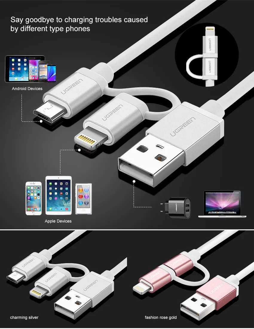 2 in 1 micro usb cable