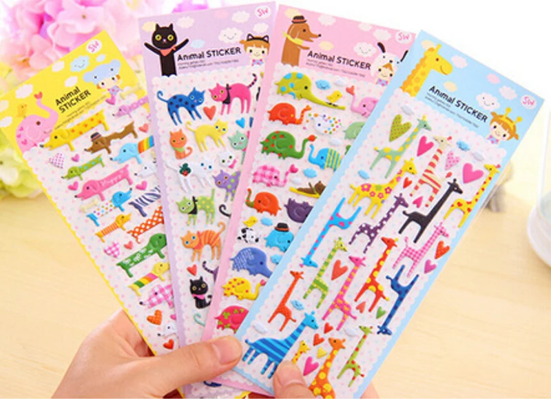 

1 Sheet Toy Notebook Album Calendar Sticker DIY Cartoon 3D Sponge Bubble Sticker Cat Dog Giraffe Elephant for Kids