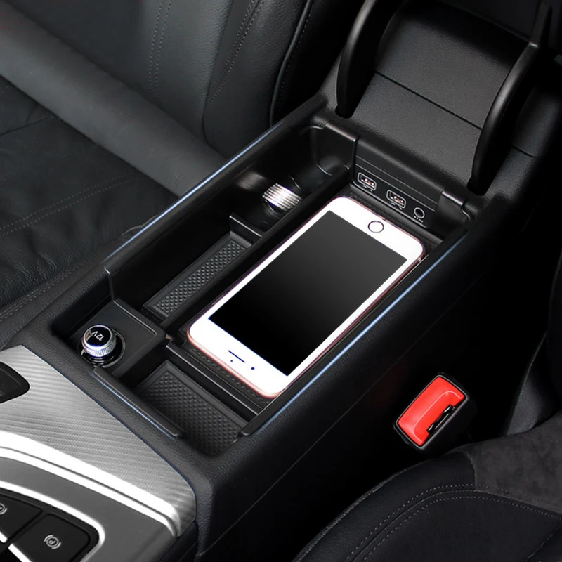 

Left handle Plastic Accessories Interior Central Storage Armrest Container Pocket Organizer Holder Box For Audi A4 B9 2017-2018