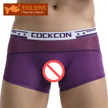 

EXILIENS Brand Underwear Men Boxer Shorts Mens Boxers Ropa Interior Hombre Lace Thin Breathable Icy Gay Sexy Size M-2XL 083102