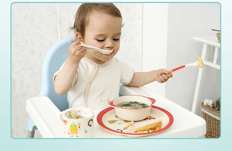 5 PcsSet Baby Bamboo Fiber Dinnerware Eco-friendly Children Feeding Food Plate With Cup Spoon Fork Food Storage Plate BB5120 (8)