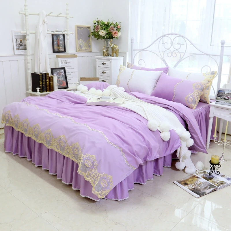 Korean Princess style lace 100 cotton 3/4pcs bedding set/duvet cover