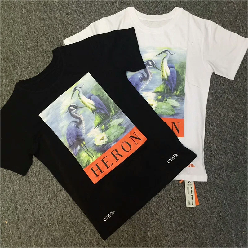 Heron Preston T shirts Summer High Quality Red crowned Crane Heron Preston T Shirt Top Tees Men
