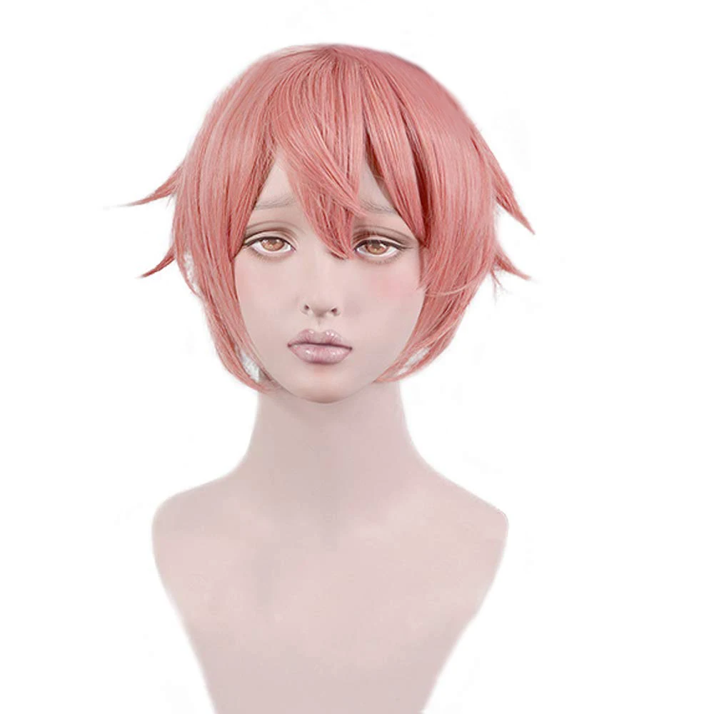 Doki Doki Literature Club Sayori Short Peach Pink Cos Wig Heat Resistant Hair Cosplay Costume Wigs+ Bow Hairpin - Цвет: just wig