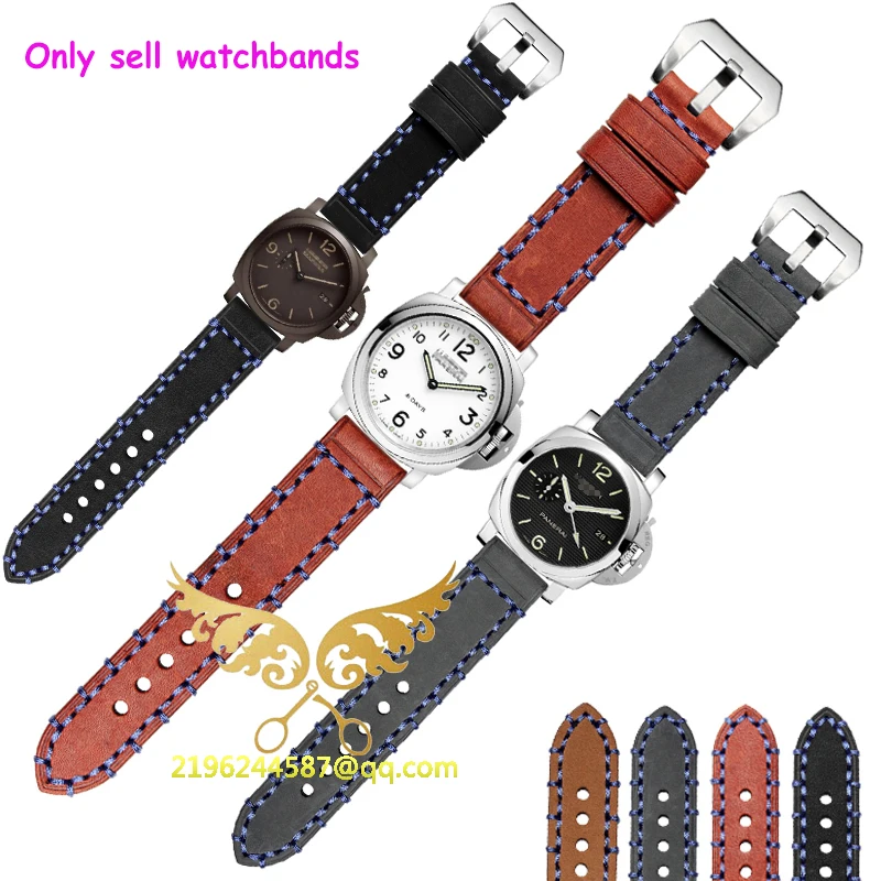 

2016 Hand Made Genuine Leather Watch Band Strap for P Watch 20mm 22mm 24mm 26mm With Black Buckles Free shipping