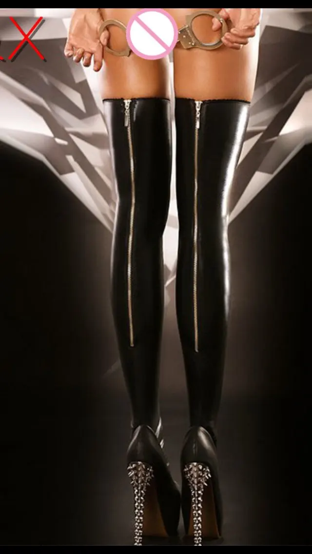 Sexy-Women-Zipper-Up-Latex-Stockings-Sexy-Clubwear-Black-Rubber-Stockings