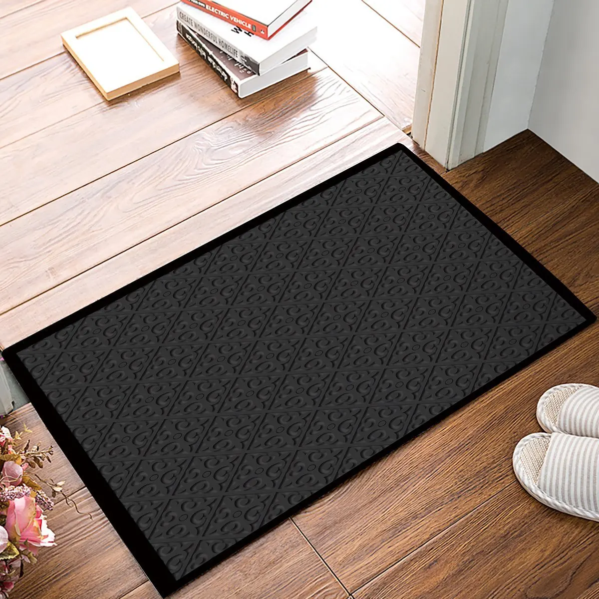 Classic Grey Geometric Pattern Door Mats Kitchen Floor Bath Entrance
