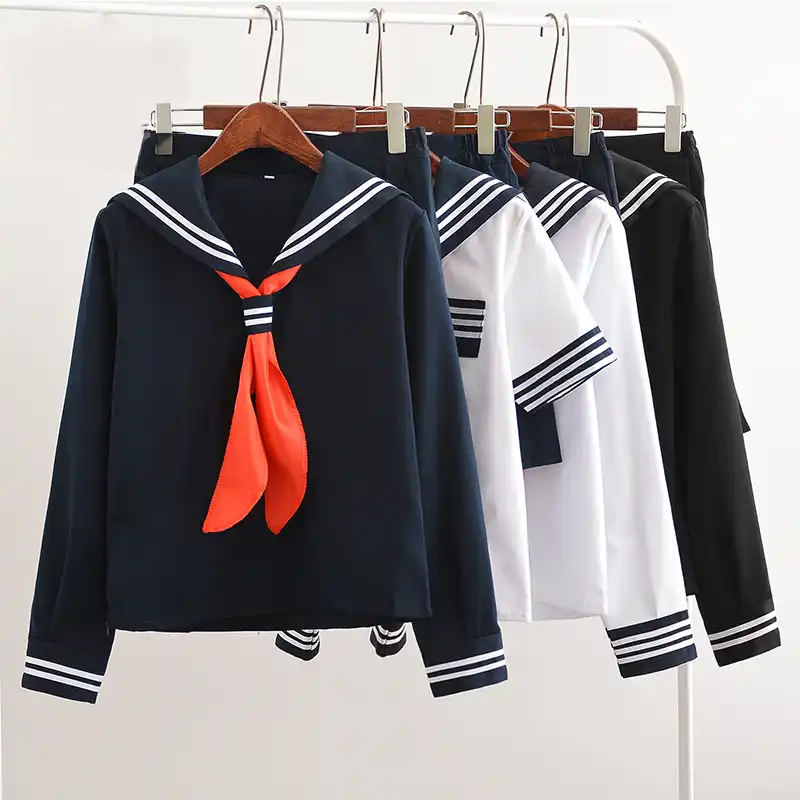 White 2 Lines Japanese Girl School Uniforms Middle High School Girls