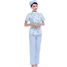[Топ] [комплект] Женская модная медицинская одежда с принтом, топ с коротким рукавом, униформа для кормления, топы/(топ с принтом+ штаны