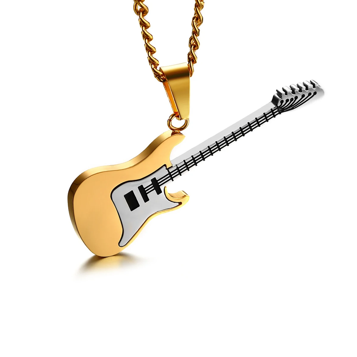 Men's Guitar Music Stainless Steel Necklace Pendant with Chain (Gold