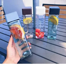 Cute New Square Tea Milk Fruit Water Cup 500ml for Water Bottles drink with Rope Transparent Sport Korean style Heat resistant