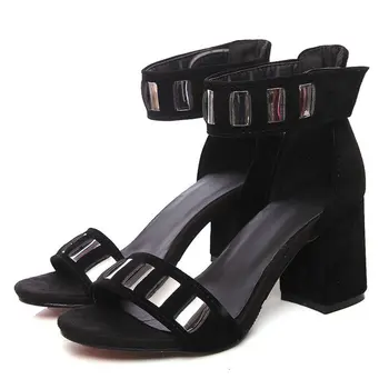 

B2-7 Size 34-46 Women Hook&Loop Plus Size Sandals Female Concise Shinning Shoes Lady Ankle Strap Shoes Woman High Heels Shoe