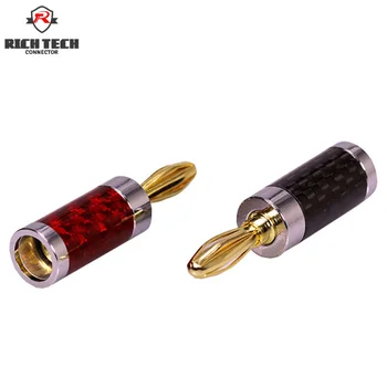 

2pcs/1pair Red and Black 4mm Solderless Banana Plug connectors with carbon fiber shell gold plated plug