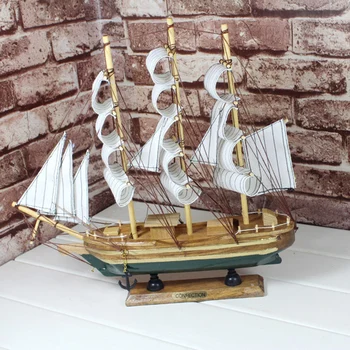 

Mediterranean Style Retro Ship Model 33CM Wooden Single Sailing Figurines Home Furnishings Handmade Boat Model Birthday Gifts