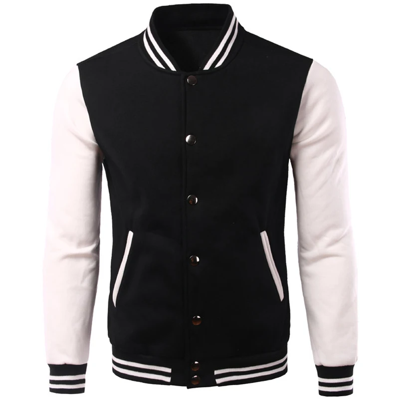 Брендовая белая Университетская бейсбольная куртка для мужчин/женщин Модная приталенная флисовая хлопковая куртка для колледжа на осень куртка-бомбер Veste Homme - Цвет: Black