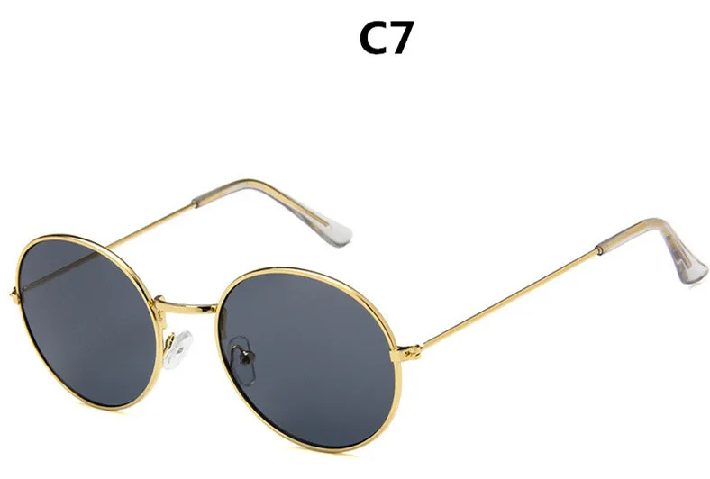 Ретро Круглые Солнцезащитные очки для женщин, фирменный дизайн, солнцезащитные очки для женщин, сплав, зеркальные солнцезащитные очки для женщин Oculos De Sol - Цвет линз: C7