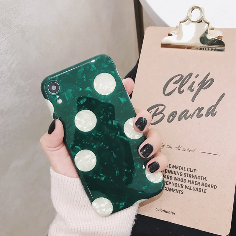 

Retro Emerald Wave Point Phone Case For iphone X 8 6S 6 7 plus Cases For iphone XR XS Max Luxury Conch Shell Soft TPU Cover Capa