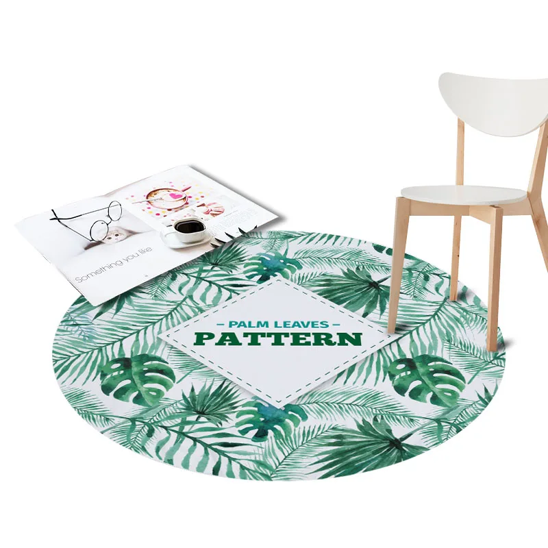 

Round Waterproof Rugs Tropical Plants Printed for Living Room Doormat Non-slip Soft Kitchen Carpets Floor Mats Bedroom Chair Rug