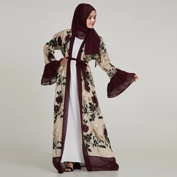 

New 2019 spring summer Women chiffon Long gown Embroidery Floral Cardigan dress Abaya clothing long robe female,MSL002